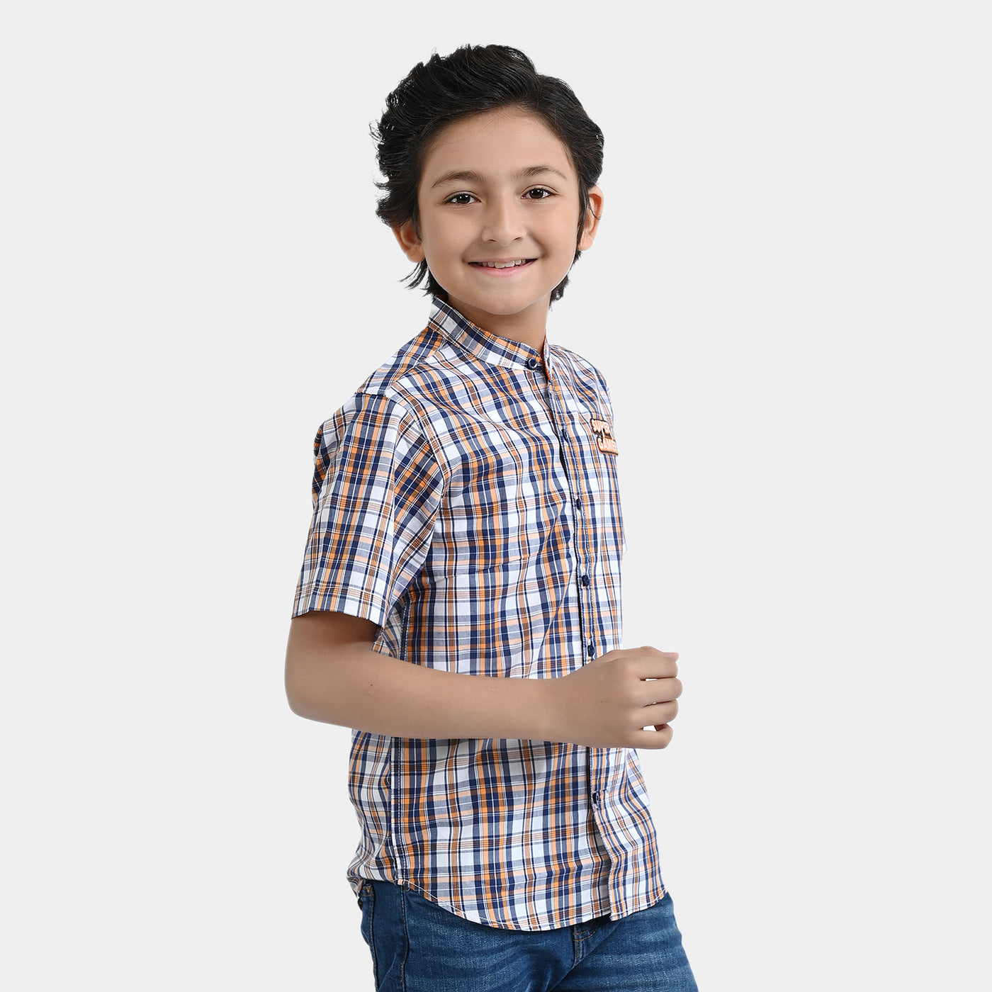 Boys Yarn Dyed Casual Shirt Super Gamer | ORANGE