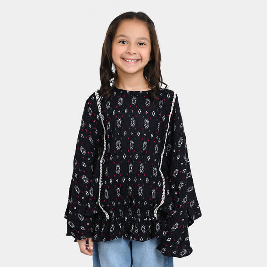 Girls Cotton Casual Kaftan - Navy Blue