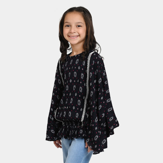 Girls Cotton Casual Kaftan - Navy Blue