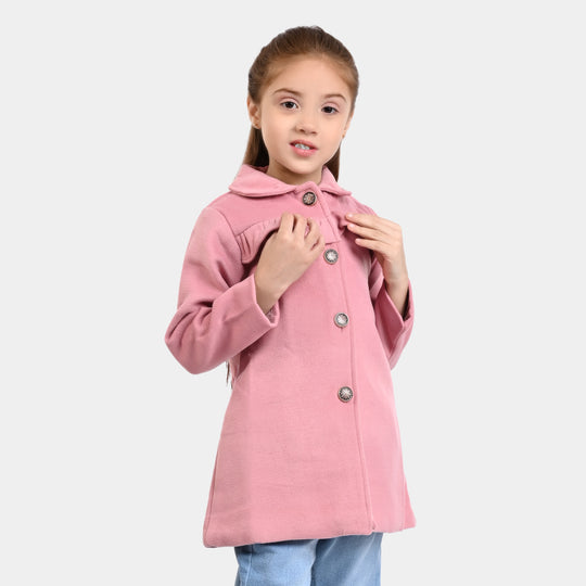 Girls Wool Woven Jacket -Pink