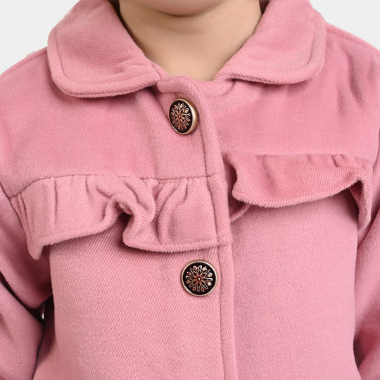 Girls Wool Woven Jacket -Pink