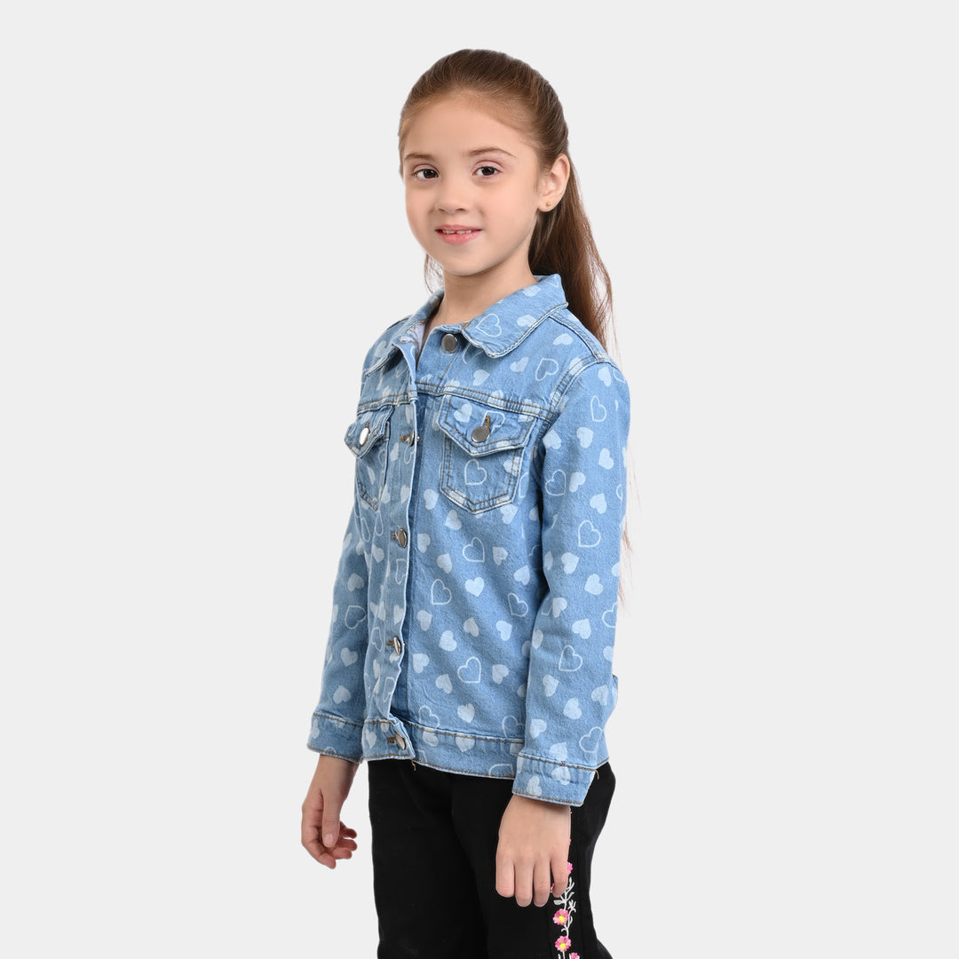 Girls Jacket Denim Hearts-Mid Blue