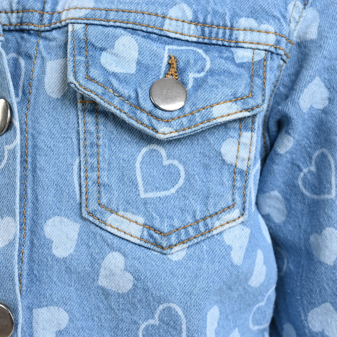 Girls Jacket Denim Hearts-Mid Blue