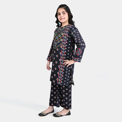 Girls Cotton Poplin Printed 2PC Suit Color Pixels-BLACK