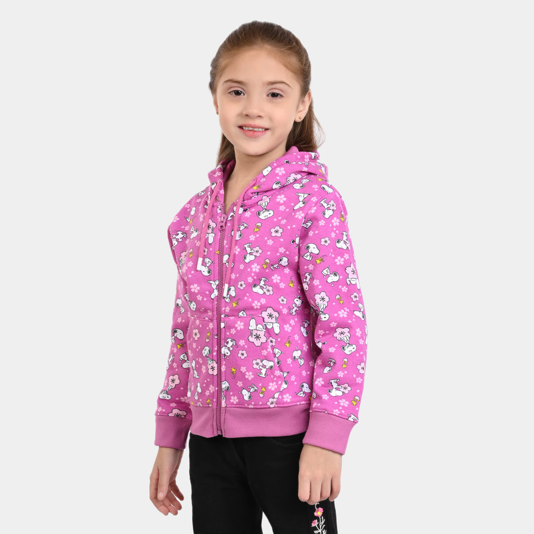 Girls Knitted Jacket Character All Over Printed - Violet