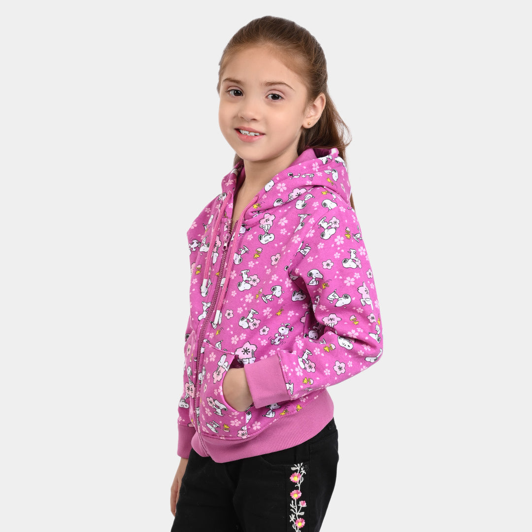 Girls Knitted Jacket Character All Over Printed - Violet