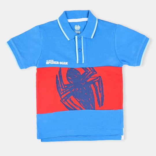 Boys Cotton PK Polo Spider-B. Blue