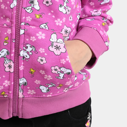 Girls Knitted Jacket Character All Over Printed - Violet