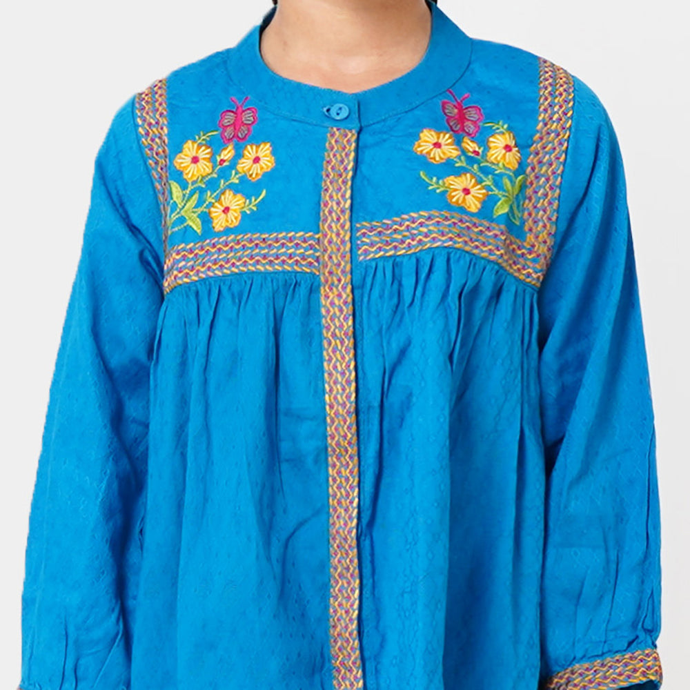 Girls Embroidered Top Bouquet - Blue