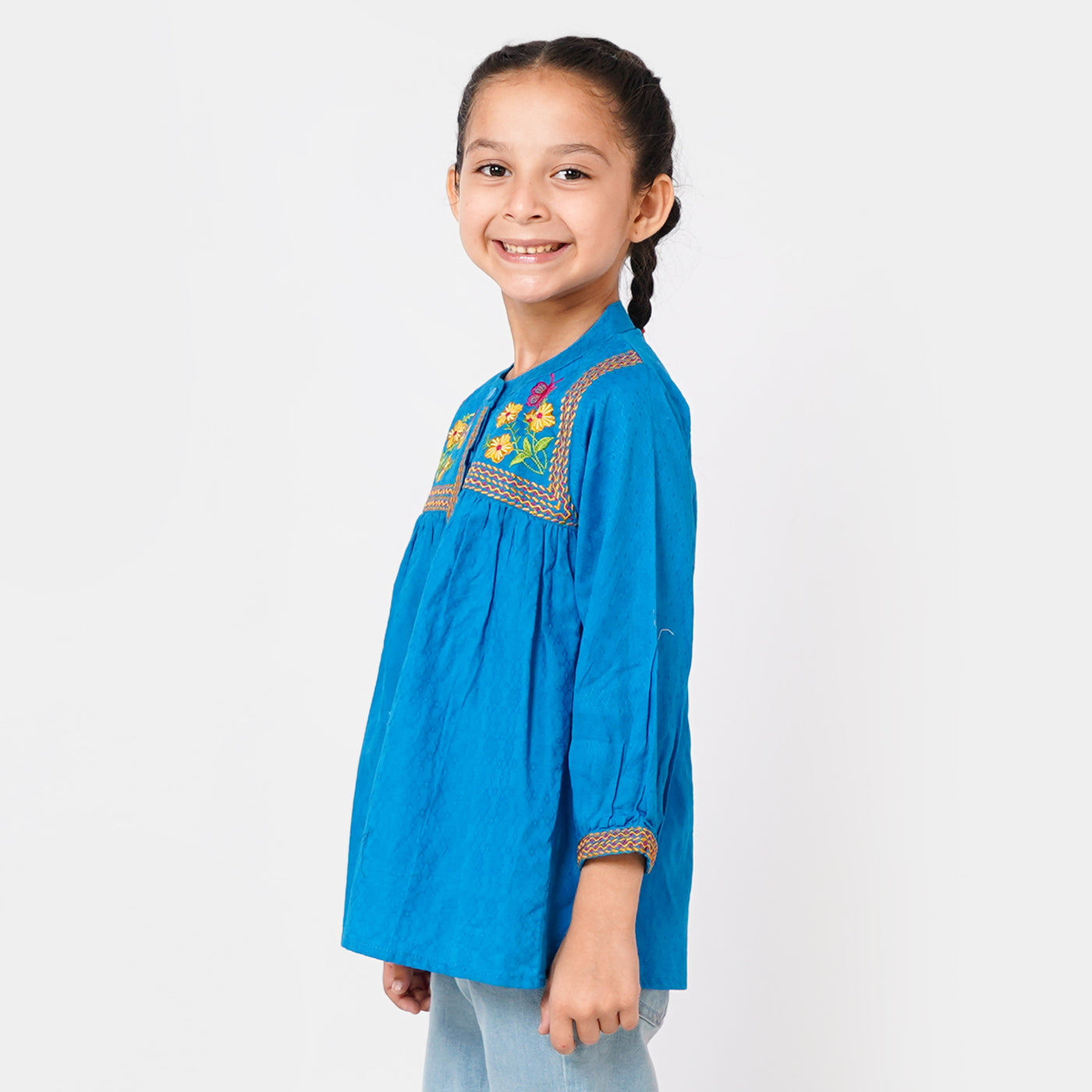 Girls Embroidered Top Bouquet - Blue