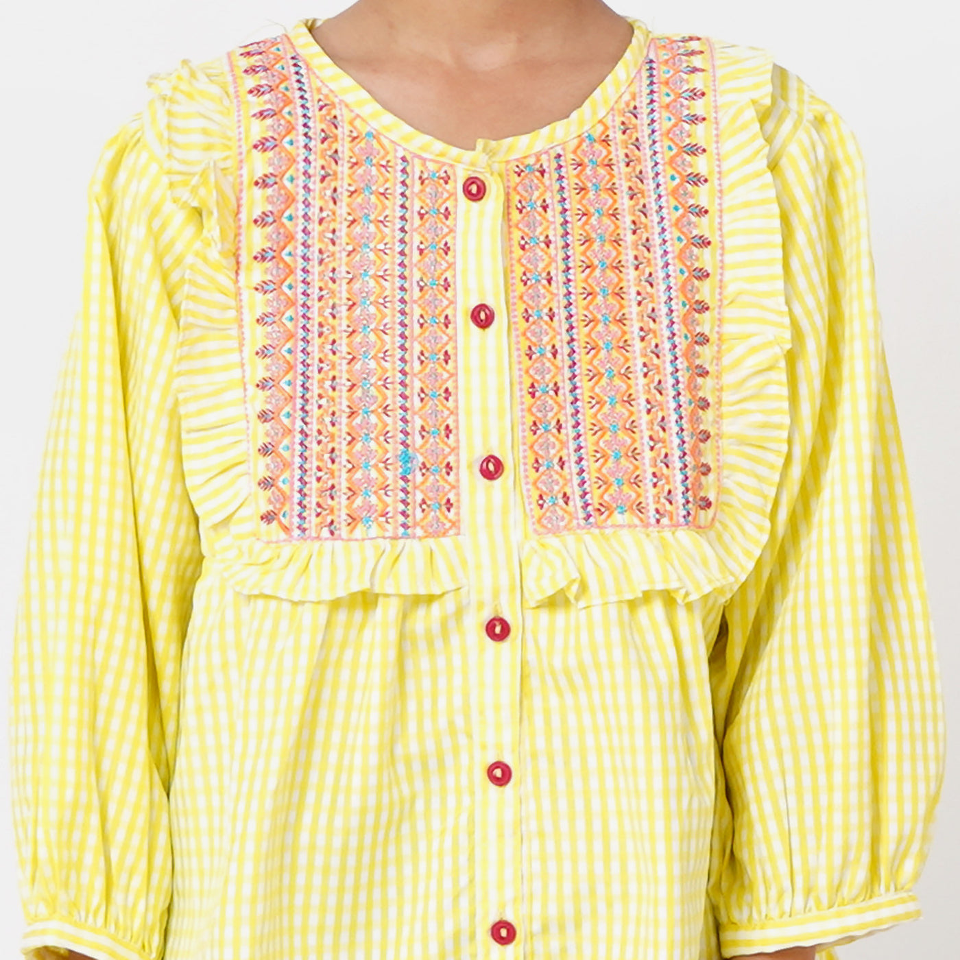 Girls Jacquard Embroidered Top - Yellow