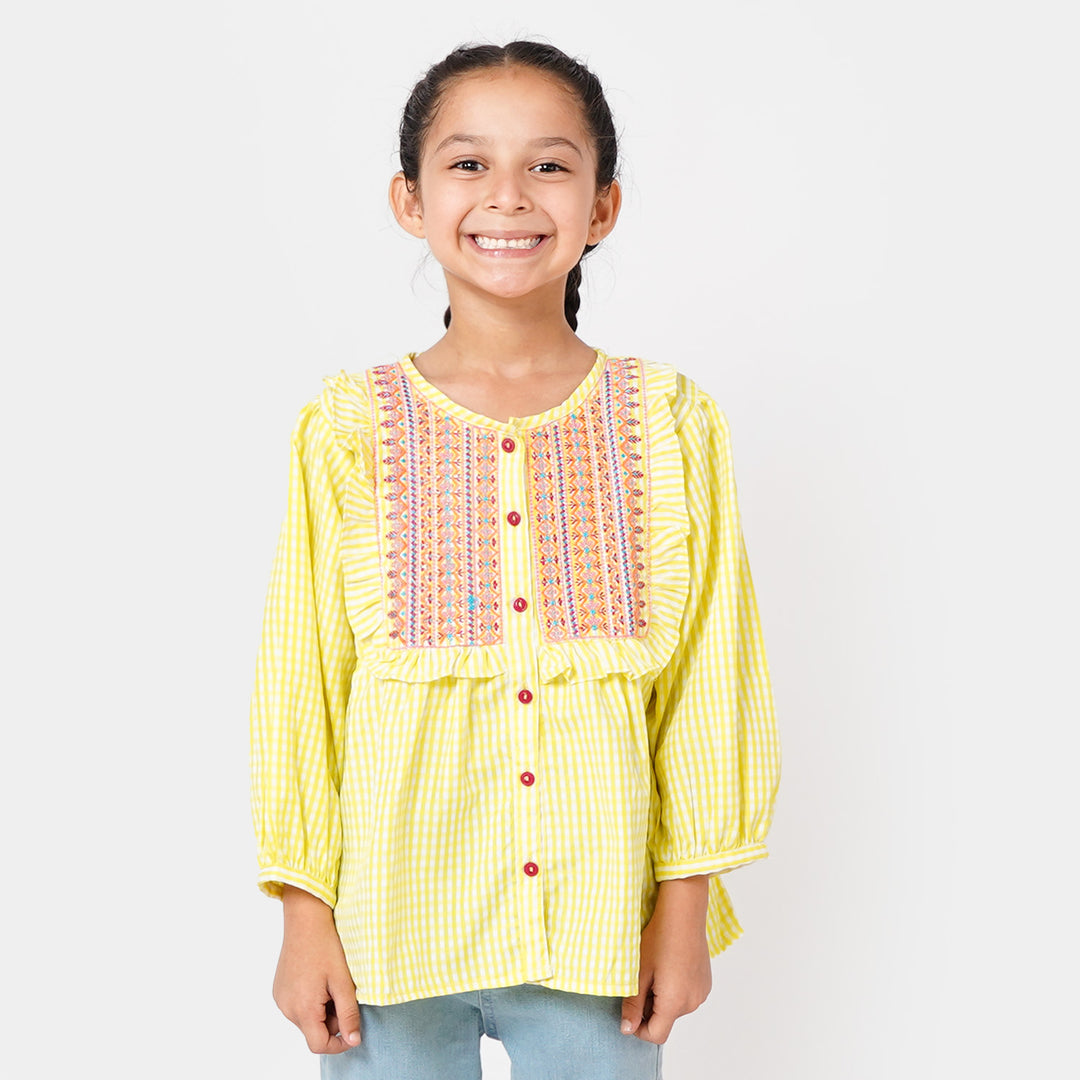 Girls Jacquard Embroidered Top - Yellow