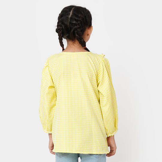 Girls Jacquard Embroidered Top - Yellow