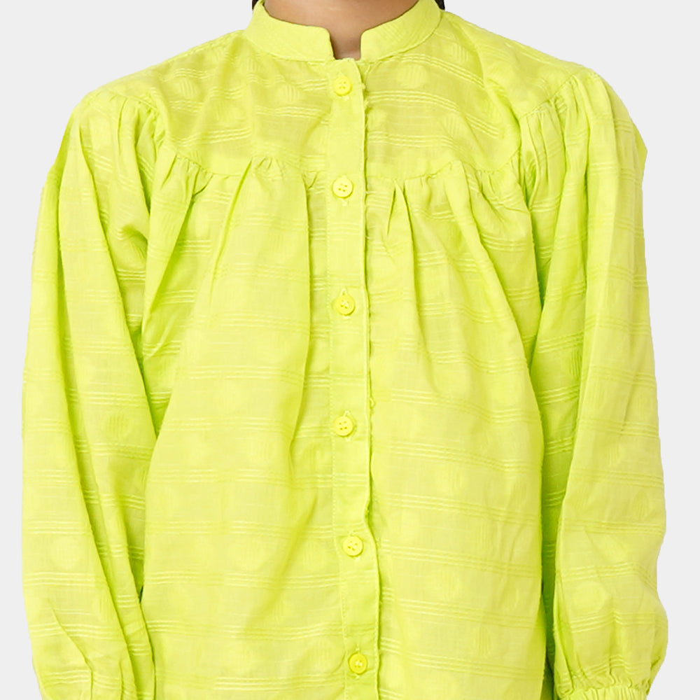 Girls Jacquard Casual Top - Neon Green