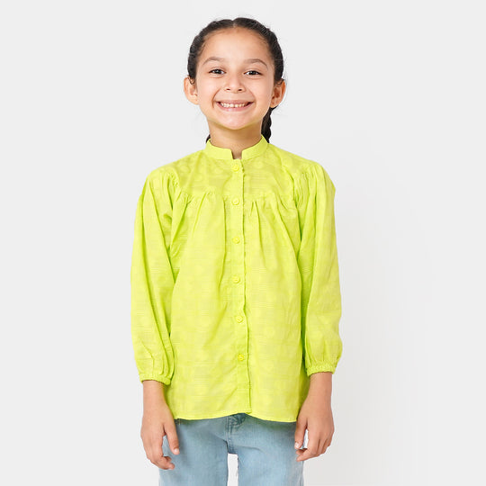 Girls Jacquard Casual Top - Neon Green