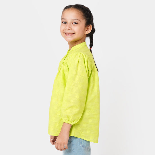 Girls Jacquard Casual Top - Neon Green