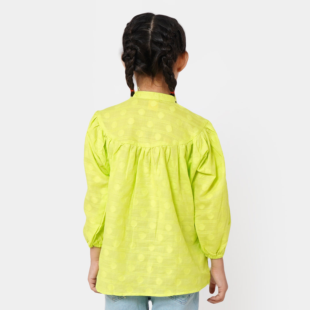 Girls Jacquard Casual Top - Neon Green