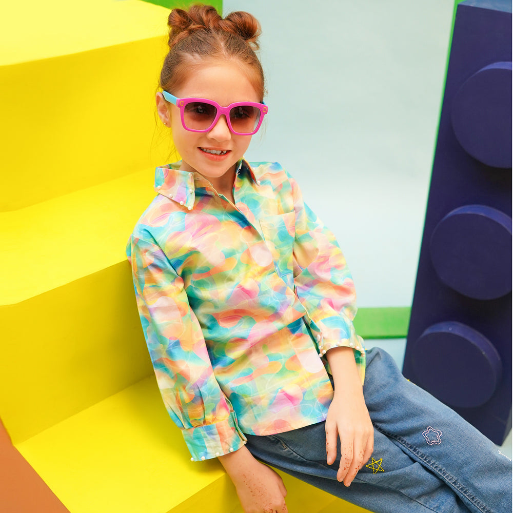 Girls Cotton Poplin Casual Top Rainbow light-Multi