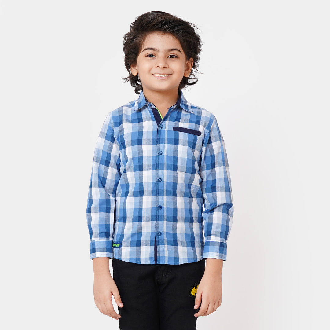 Boys Cotton Casual Check Shirt Never Stop - Blue & White