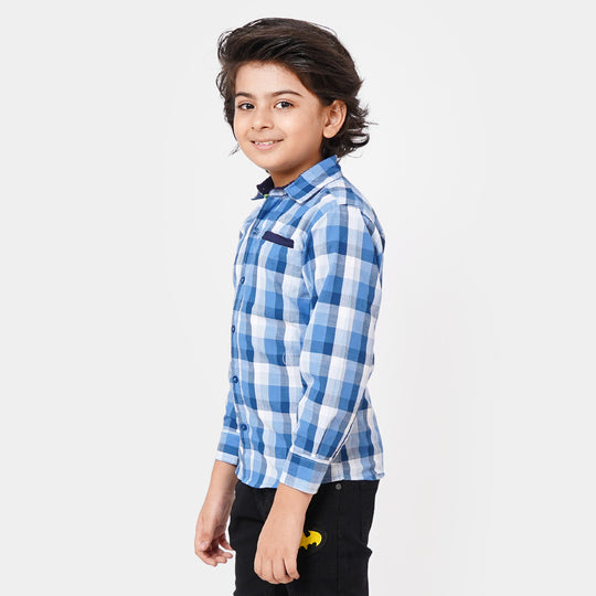 Boys Cotton Casual Check Shirt Never Stop - Blue & White