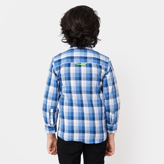 Boys Cotton Casual Check Shirt Never Stop - Blue & White