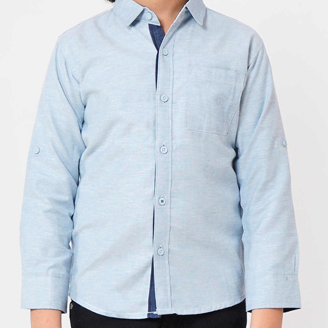 Boys Casual Shirt Neon Thread - L/BLUE