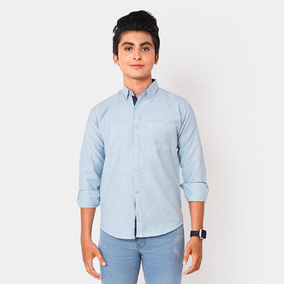 Teens Boys Casual Shirt Neon Thread - L/BLUE