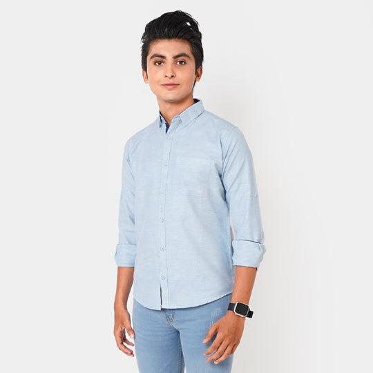 Teens Boys Casual Shirt Neon Thread - L/BLUE