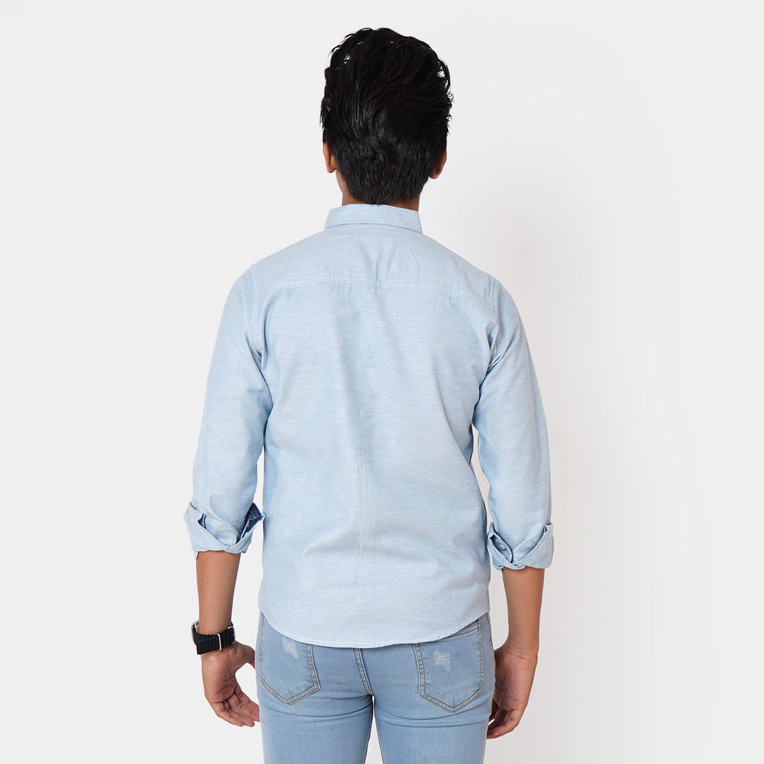 Teens Boys Casual Shirt Neon Thread - L/BLUE