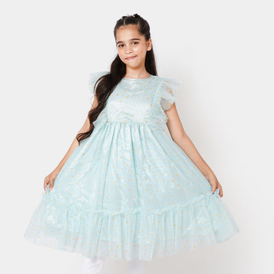 Girls Fancy Frock Floral - Mint