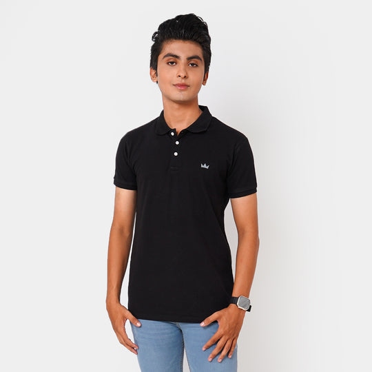 Teens Boys Cotton Polo T-Shirt Basic - Jet Black