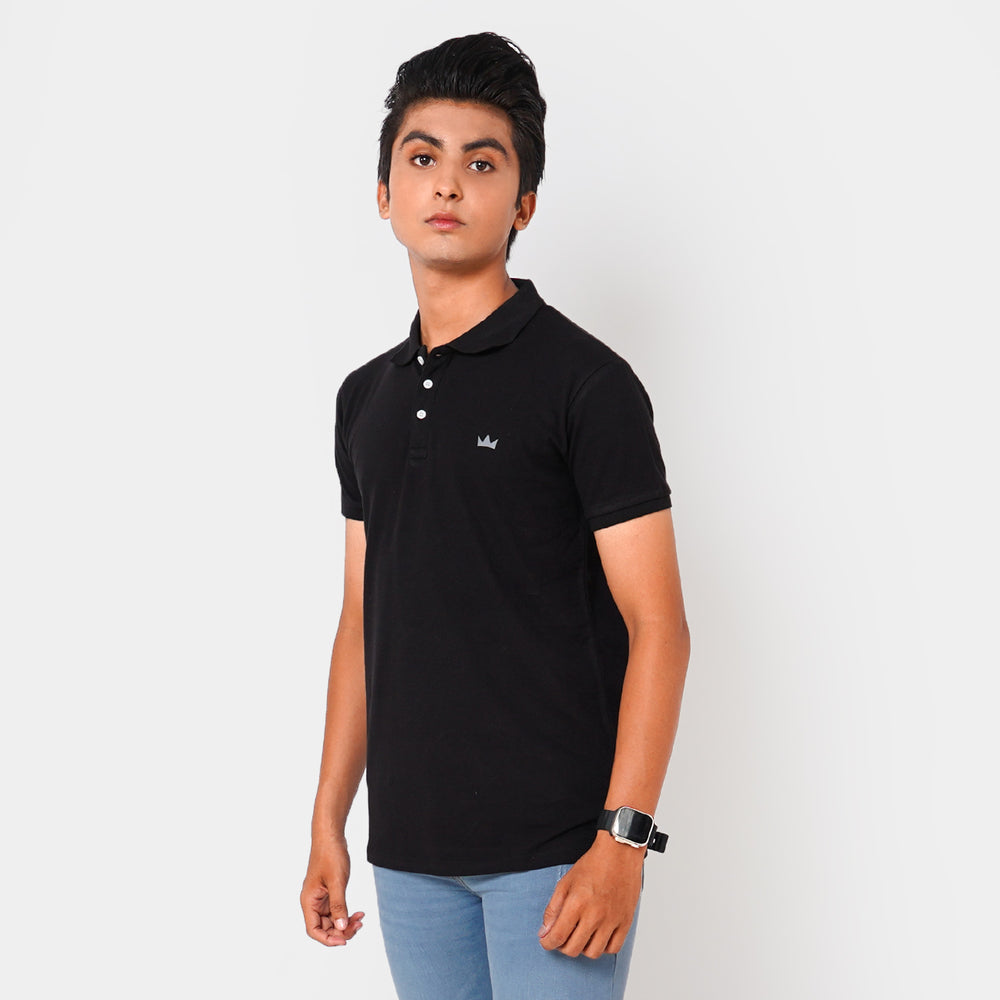 Teens Boys Cotton Polo T-Shirt Basic - Jet Black