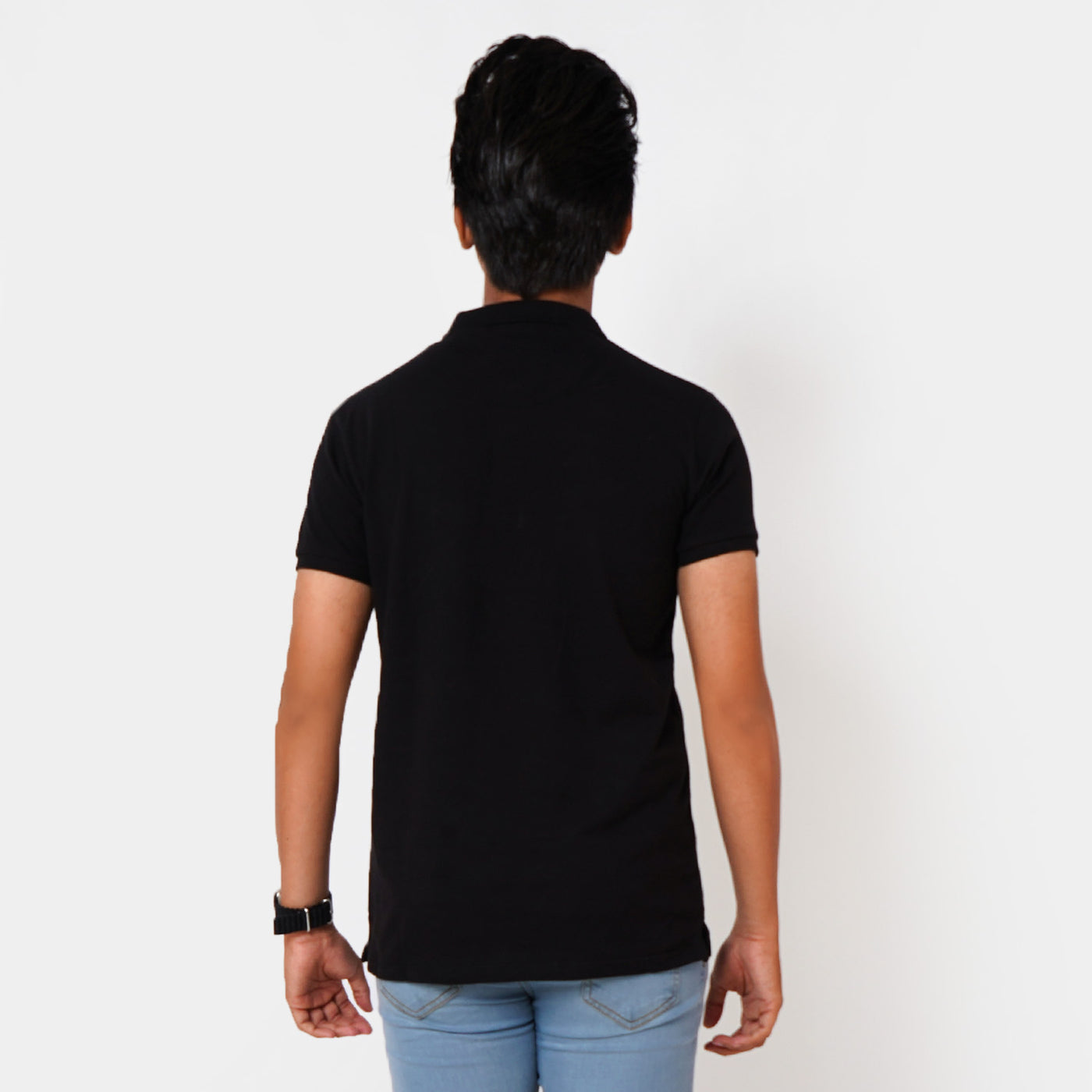 Teens Boys Cotton Polo T-Shirt Basic - Jet Black