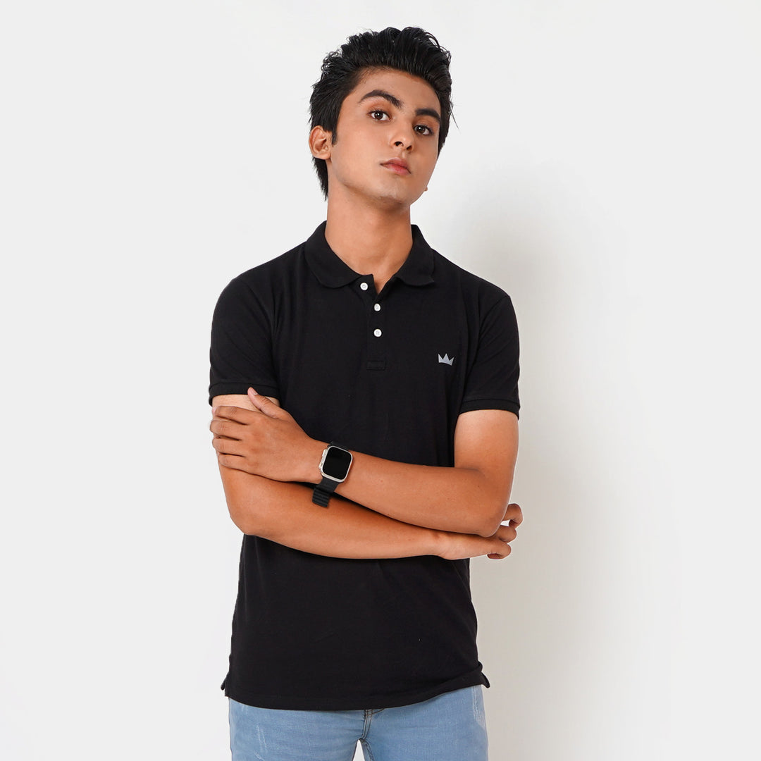 Teens Boys Cotton Polo T-Shirt Basic - Jet Black