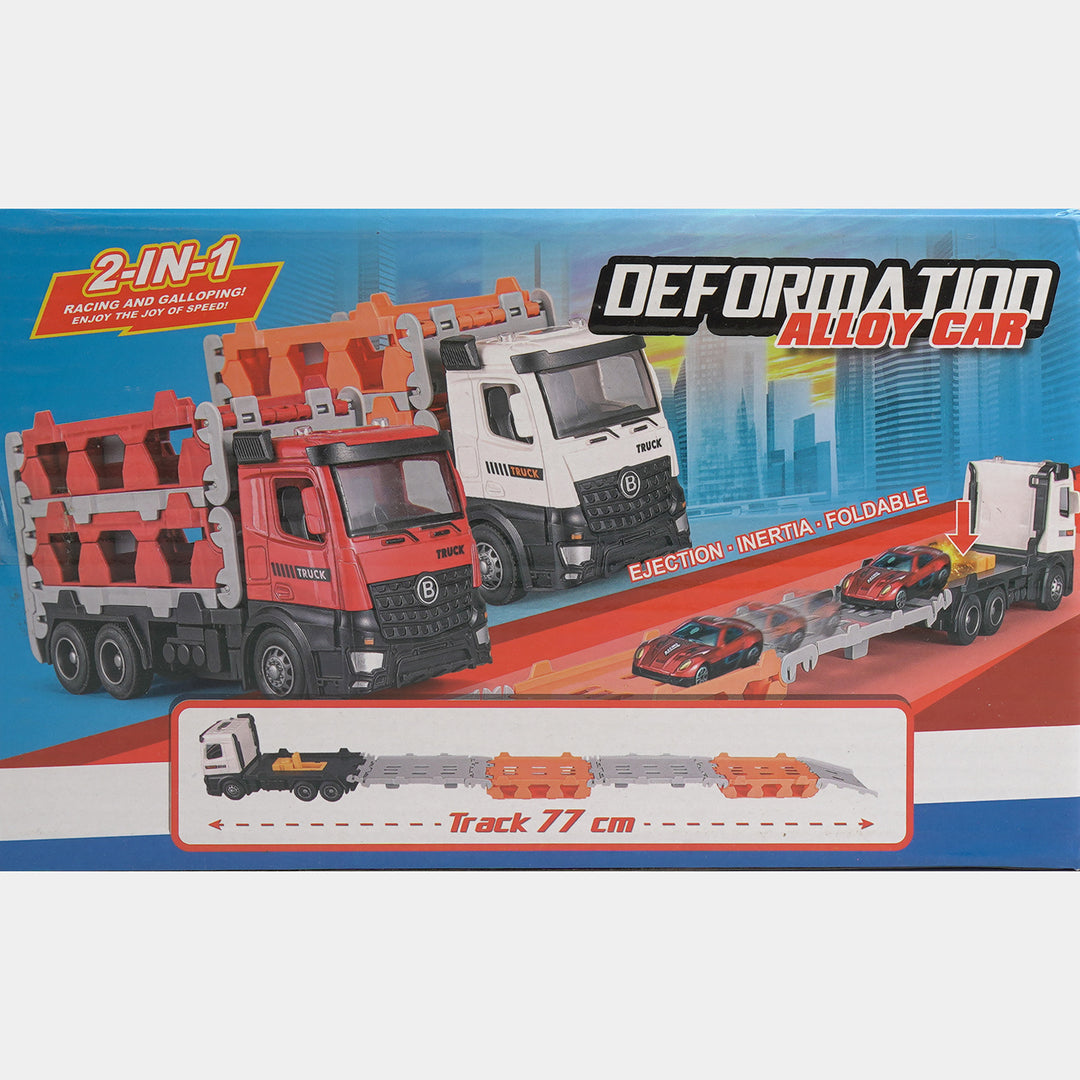 2-in-1 Deformation Alloy Car Carrier Truck Set
