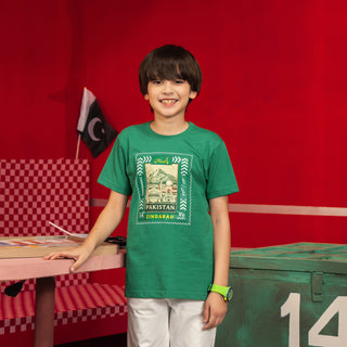 Boys Cotton Jersey T-Shirt One Pakistan's Landmark – Green