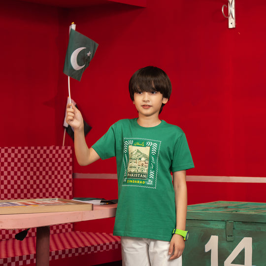 Boys Cotton Jersey T-Shirt One Pakistan's Landmark – Green