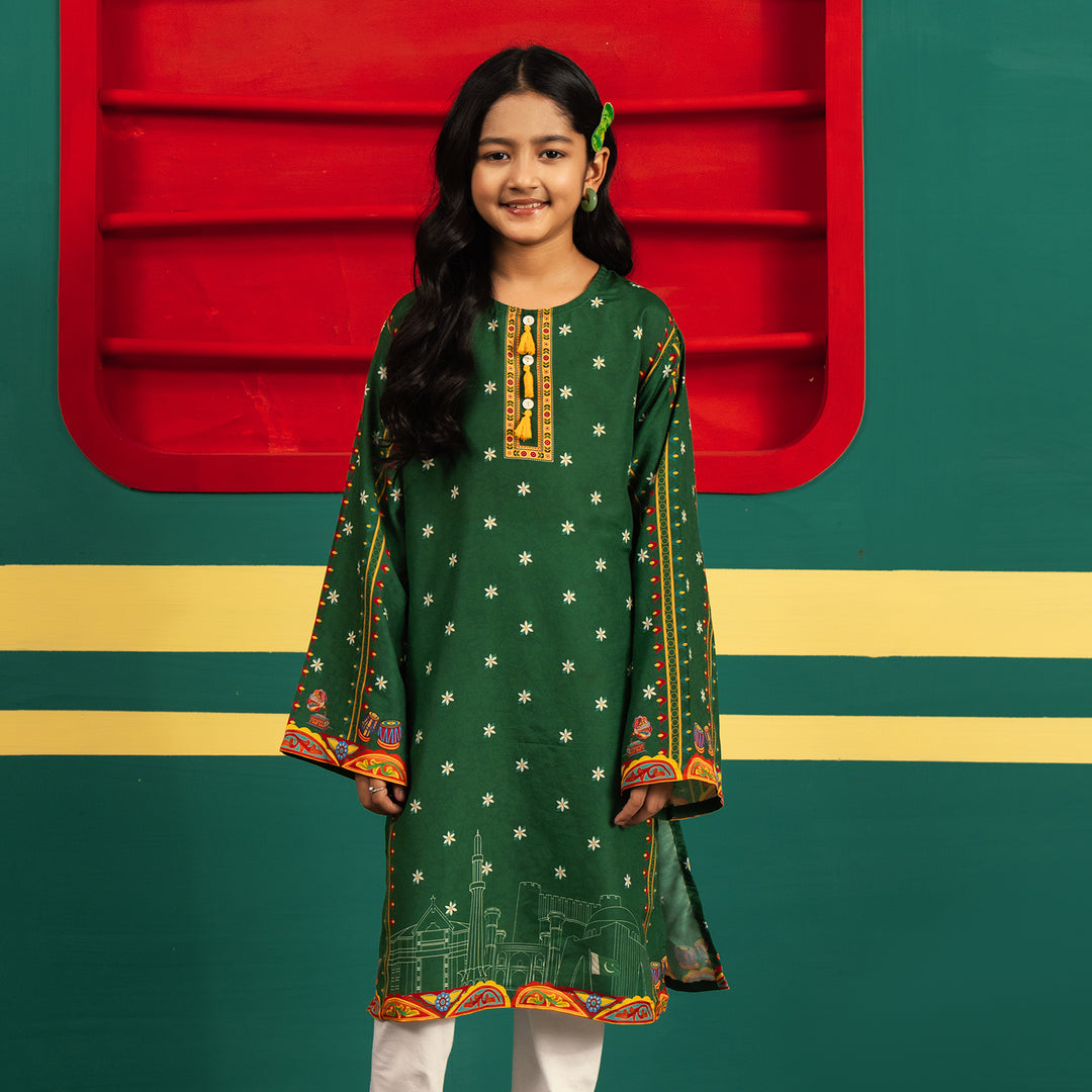 Girls Polyester Ind Kurti Tulip-Green