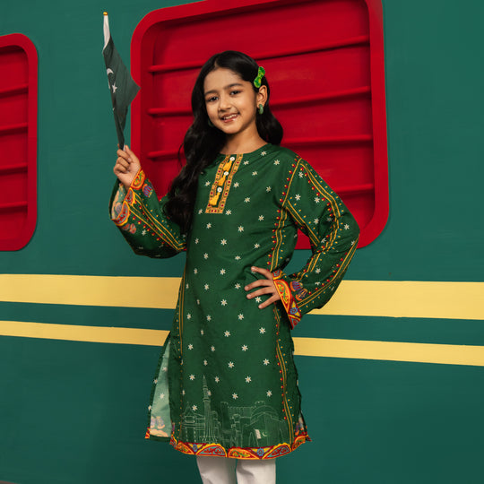 Girls Polyester Ind Kurti Tulip-Green