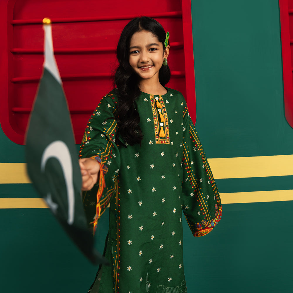 Girls Polyester Ind Kurti Tulip-Green