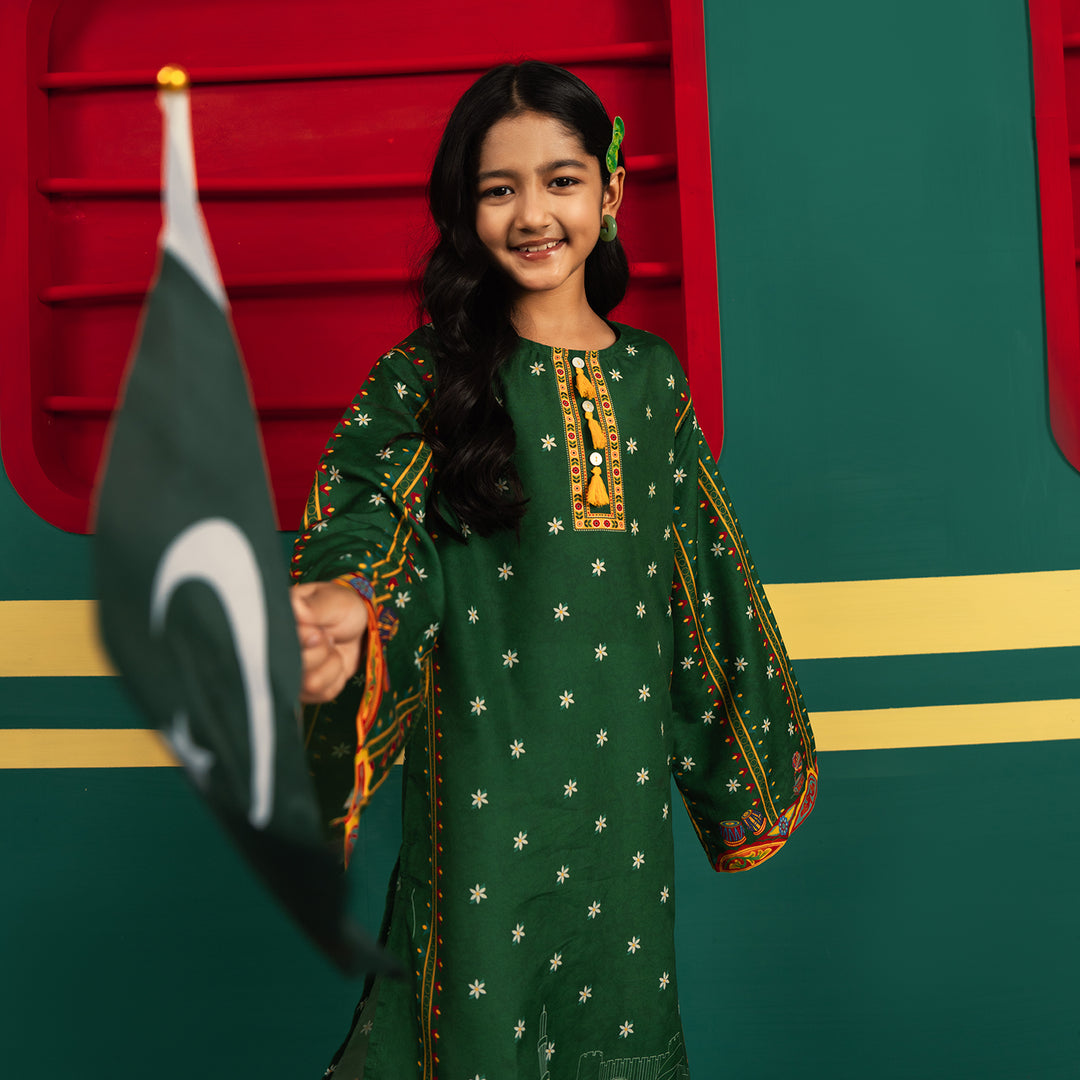 Girls Polyester Ind Kurti Tulip-Green