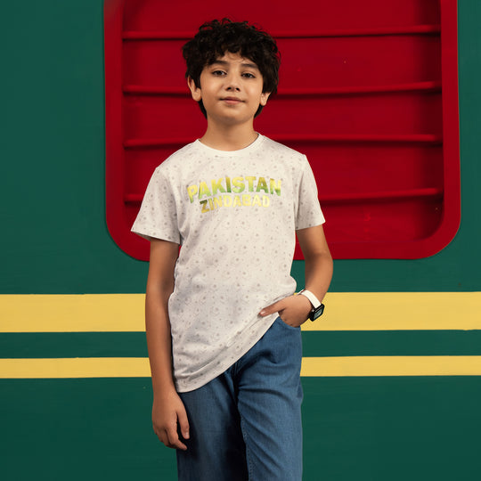 Boys Cotton Jersey T-Shirt Pakistan Zindabad-White