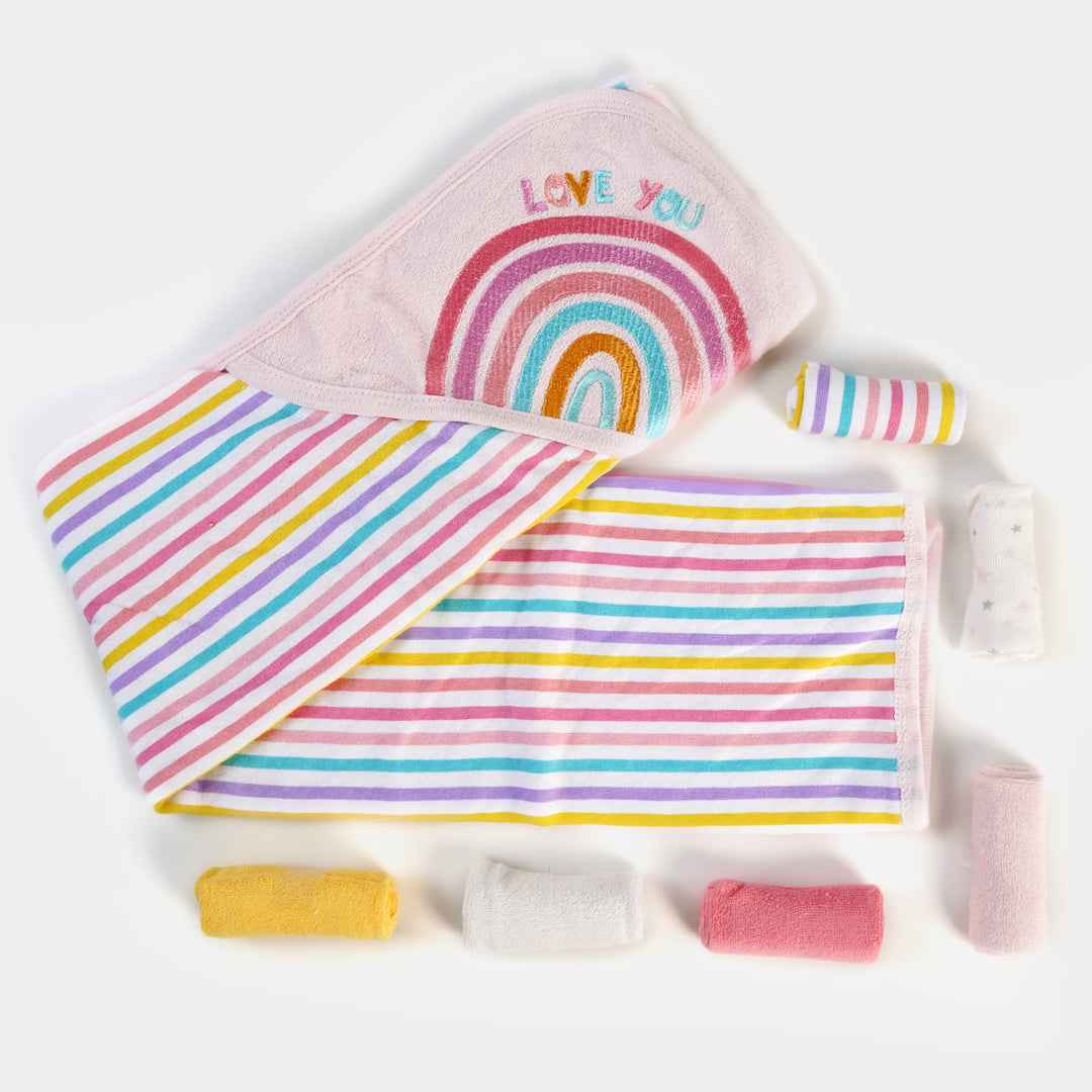 Baby Hooded Bath Towel + 6 PCs Wash Clothes Set