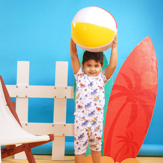 Boys Nylon Swimming Suit Shark-White