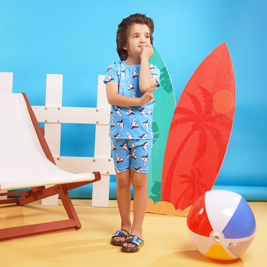 Boys Nylon Swimming Suit Shark-Blue