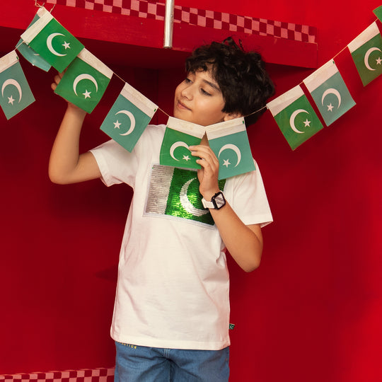Unisex Sequins Flag T-Shirt – White