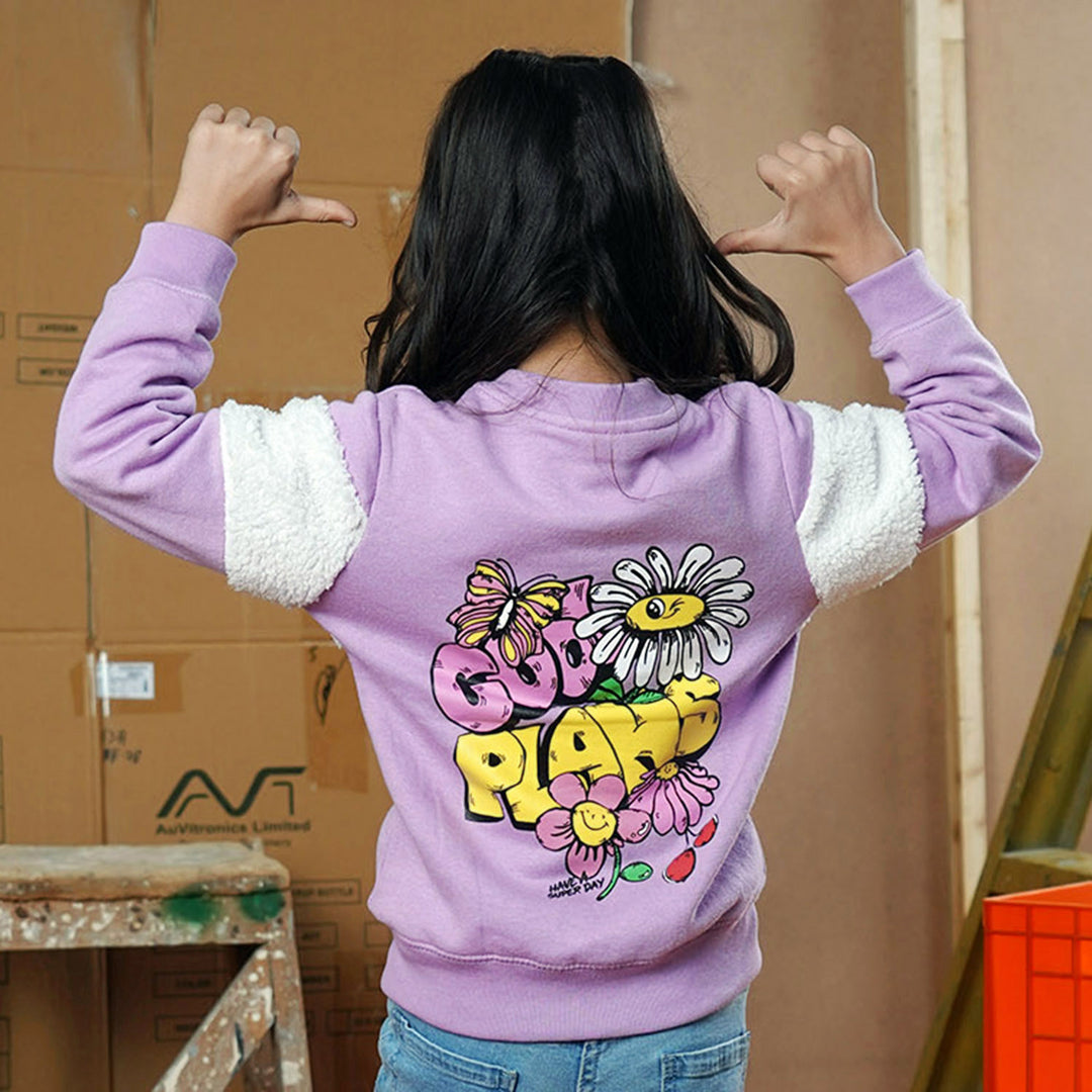 Girls Fleece Knitted Jacket Floral-Violet