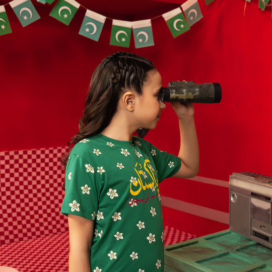 Girls Cotton Jersey T-Shirt H/S Sabki Pehchan Pakistan-Green