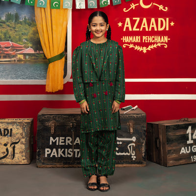 Girls Polyester Printed 3Pcs Ind Dil Dil Pakistan-L.Green
