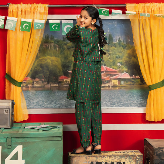 Girls Polyester Printed 3Pcs Ind Dil Dil Pakistan-L.Green